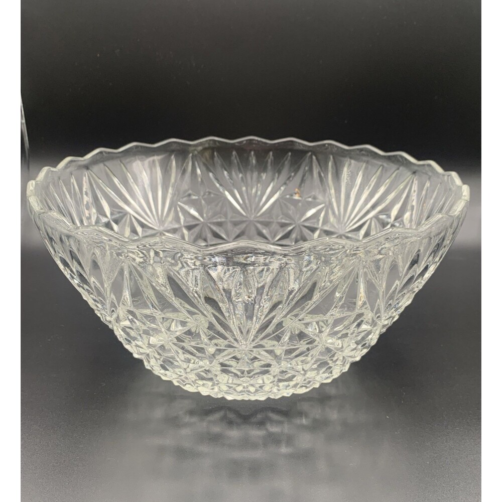Anchor Hocking EAPC Star of David Cut Glass Bowl Vintage Scalloped Rim Crystal